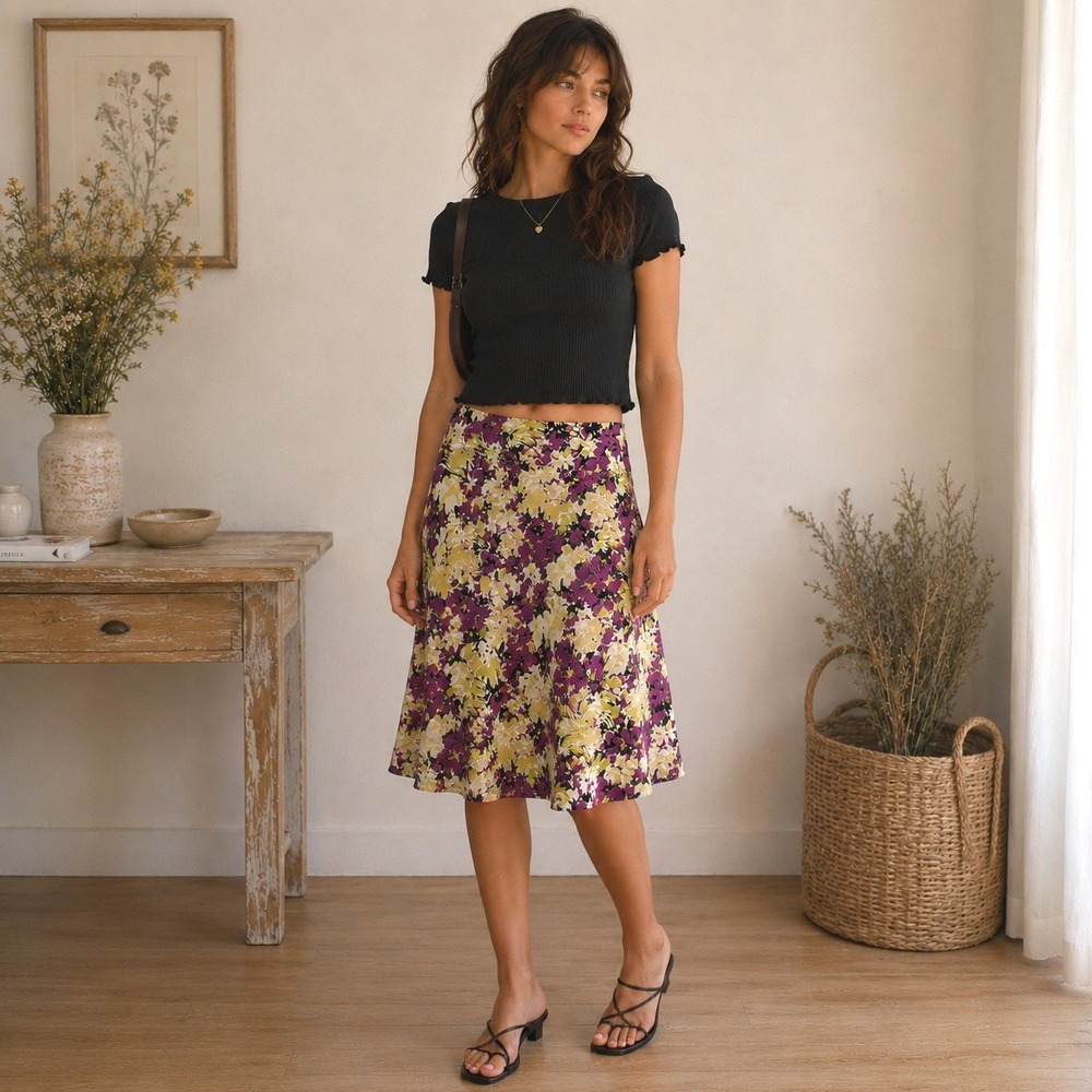 Vintage Y2K Bias Cut Silk Slip Skirt‎ Size 12 Indie Sleaze Resort Artsy Romantic